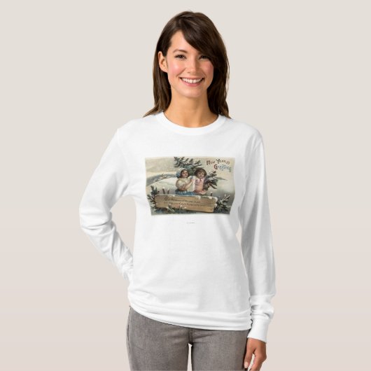 現在および木を握っている小さな女の子 Tシャツ (正面フル)