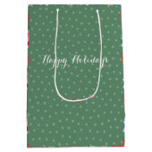 現在のコケの緑のクリスマスを持つかわいい猫 ミディアムペーパーバッグ (裏面)