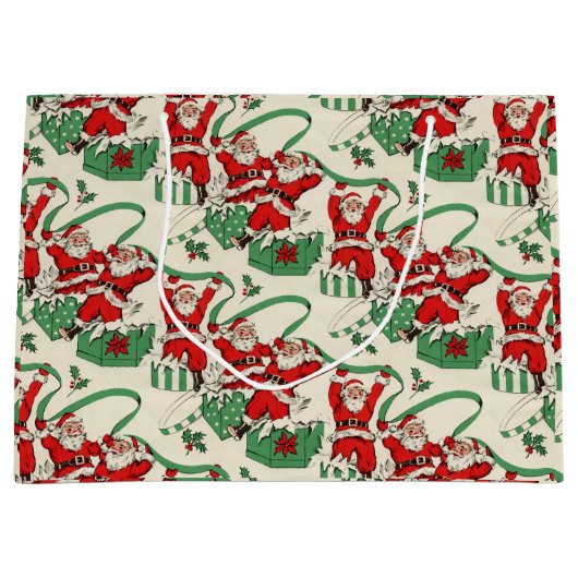 現在のサンタのクリスマスのギフトバッグのお祝いのクリスマス ラージペーパーバッグ (正面)