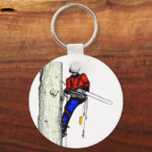 現在のチェーンソーで働く木の外科医アルボリスト キーホルダー (正面)