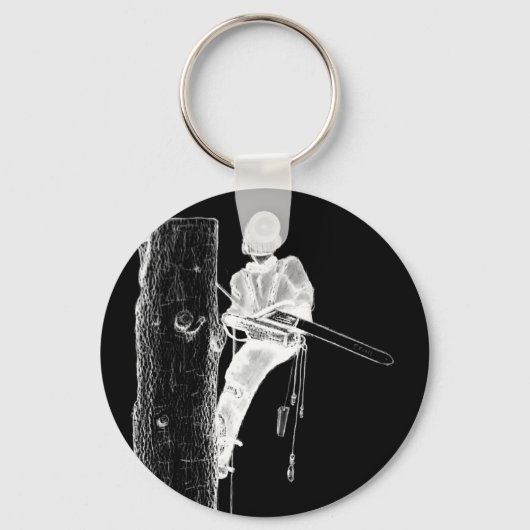 現在のチェーンソーで働く木の外科医アルボリスト キーホルダー (正面)