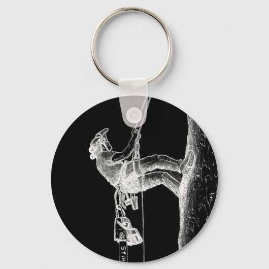 現在のチェーンソーで働く木の外科医アルボリスト キーホルダー (正面)