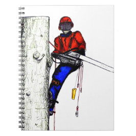 現在のチェーンソーで働く木の外科医アルボリスト ノートブック