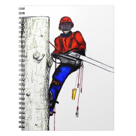 現在のチェーンソーで働く木の外科医アルボリスト ノートブック (正面)