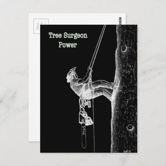 現在のチェーンソーで働く木の外科医アルボリスト ポストカード (正面/裏面)