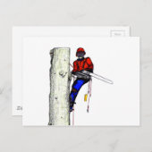 現在のチェーンソーで働く木の外科医アルボリスト ポストカード (正面/裏面)