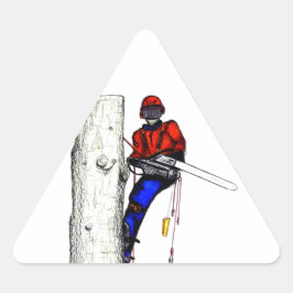 現在のチェーンソーで働く木の外科医アルボリスト 三角形シール