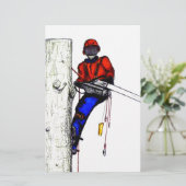 現在のチェーンソーで働く木の外科医アルボリスト 便箋 (スタンド正面)