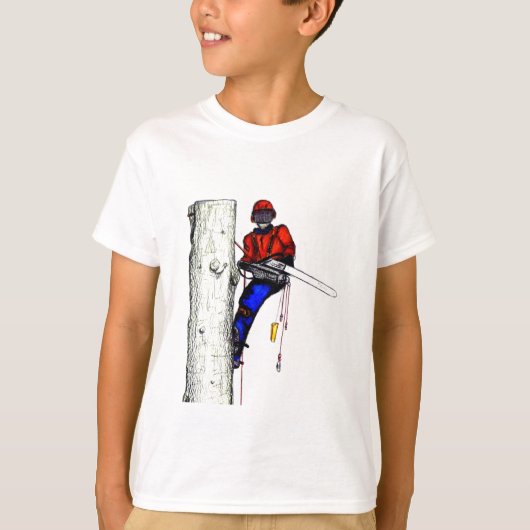 現在のチェーンソーで働く木の外科医アルボリスト Tシャツ (正面)