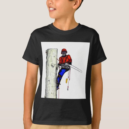 現在のチェーンソーで働く木の外科医アルボリスト Tシャツ (正面)