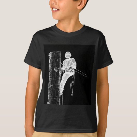 現在のチェーンソーで働く木の外科医アルボリスト Tシャツ (正面)