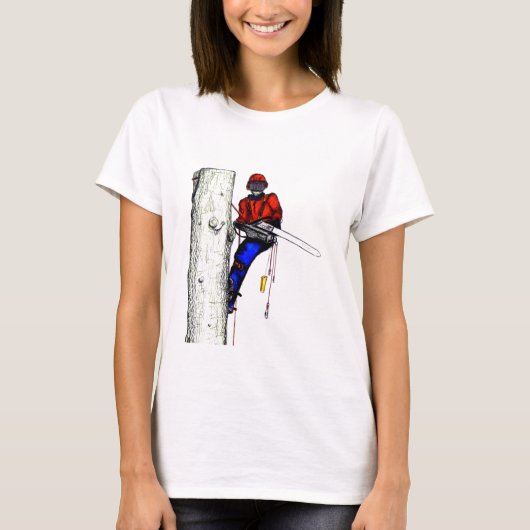 現在のチェーンソーで働く木の外科医アルボリスト Tシャツ (正面)
