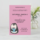 現在のパーソナライズな誕生会を持つペンギン 招待状 (スタンド正面)