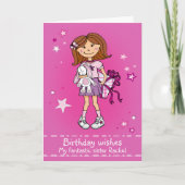現在のピンクのハッピーバースデーカードを持つ少女 カード (正面)