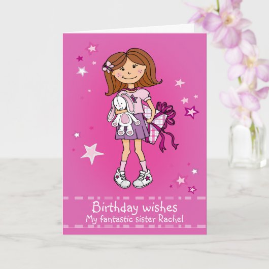 現在のピンクのハッピーバースデーカードを持つ少女 カード (蘭)