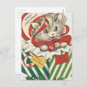 現在のヴィンテージのクリスマス猫 シーズンポストカード (正面/裏面)