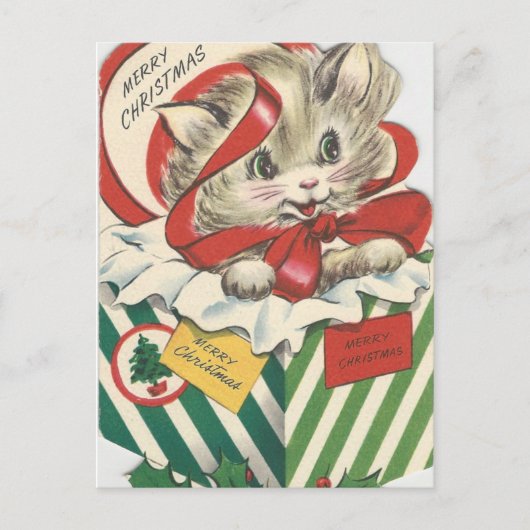現在のヴィンテージのクリスマス猫 シーズンポストカード (正面)