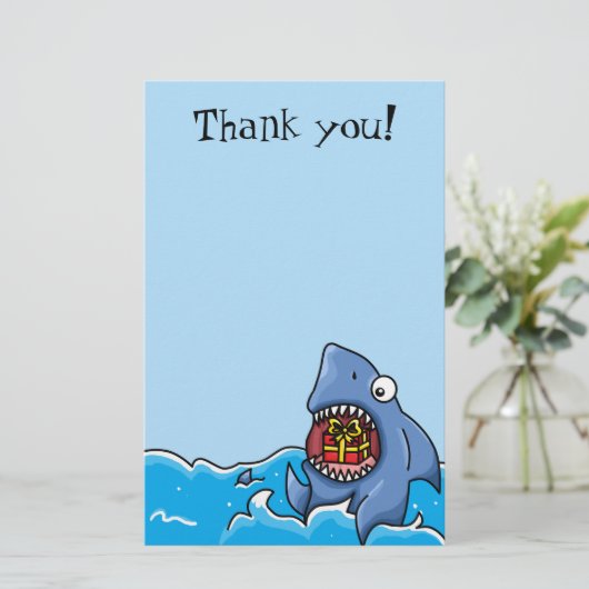 現在の鮫のカスタマイズ可能な静止したありがとう 便箋 (スタンド正面)