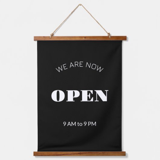 現在は白黒営業時間標識を開設 吊り下げ型タペストリー (正面)