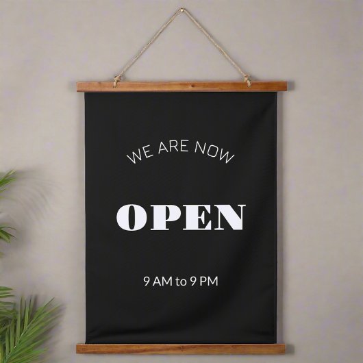 現在は白黒営業時間標識を開設 吊り下げ型タペストリー