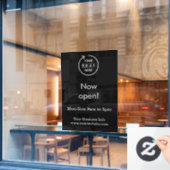 現在オープン | 営業時間 ロゴ ブラック ウィンドウサイン (カフェ窓)