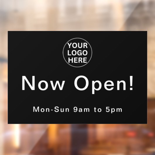 現在オープン - 黒と白のビジネス ロゴの営業時間 ウィンドウサイン (シート2)