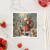 現在ビクトリアンの動物と森林動物のサンタ スタンダードカクテルナプキン (インサイチュ)