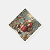 現在ビクトリアンの動物と森林動物のサンタ スタンダードカクテルナプキン (角)