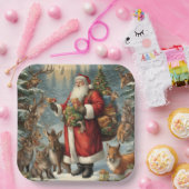 現在ビクトリアンの動物と森林動物のサンタ ペーパープレート (パーティー)