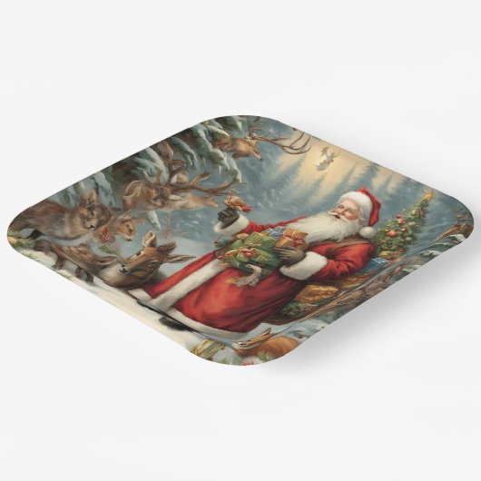 現在ビクトリアンの動物と森林動物のサンタ ペーパープレート (傾斜あり)