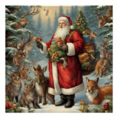 現在ビクトリアンの動物と森林動物のサンタ ポスター (正面)