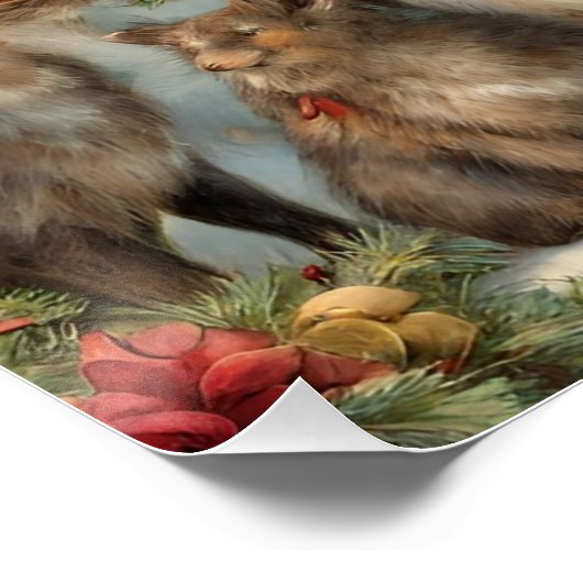 現在ビクトリアンの動物と森林動物のサンタ ポスター (コーナー)