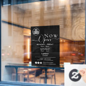 現在営業中 | 営業時間 ロゴ ブラック ウィンドウサイン (カフェ窓)