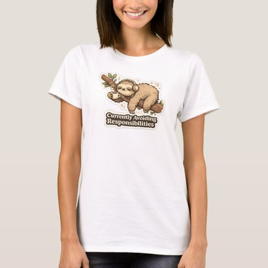 現在責任逃れ中のナマケモノステッカー Tシャツ (正面)