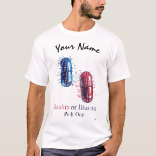 現実または錯覚 サイバーパンク赤と青の丸薬 Tシャツ