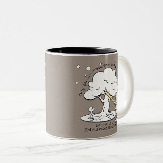 現実小さい男の子、大きい夢のロゴに夢を見て下さい ツートーンマグカップ (正面右)