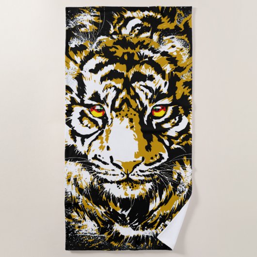 現実的なトラクールガ – タイガー頭スケッチビーチ ビーチタオル (正面)