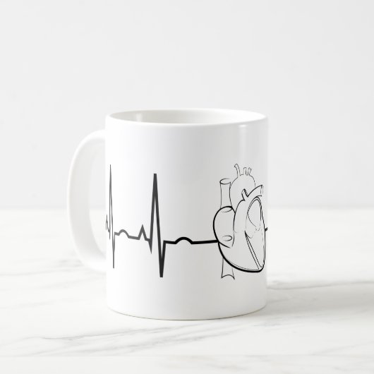 現実的なハートのコーヒー・マグとのEKG コーヒーマグカップ (正面左)