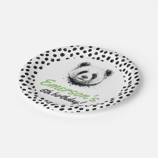 現実的なパンダの名前の誕生日パーティー、任意の年齢 ペーパープレート (アングル)