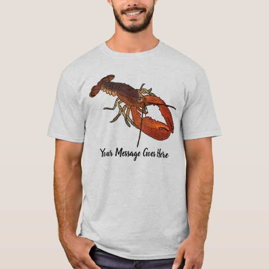 現実的なロブスターイラストレーションカスタムメッセージ Tシャツ (正面)