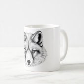 現実的な北極キツネヘッドブラック&ホワイトTシャツ コーヒーマグカップ (正面右)