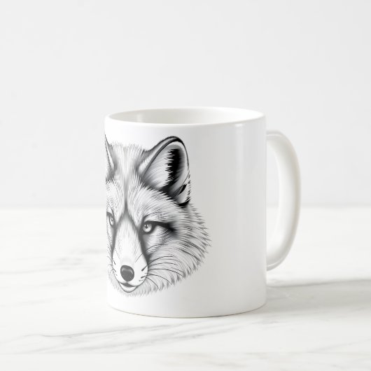現実的な北極キツネヘッドブラック&ホワイトTシャツ コーヒーマグカップ (正面右)