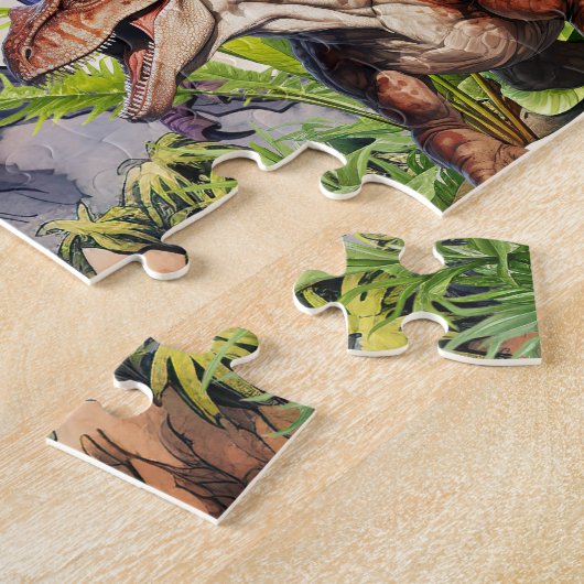 現実的な恐竜と火山の名前をカスタムする ジグソーパズル (側面)