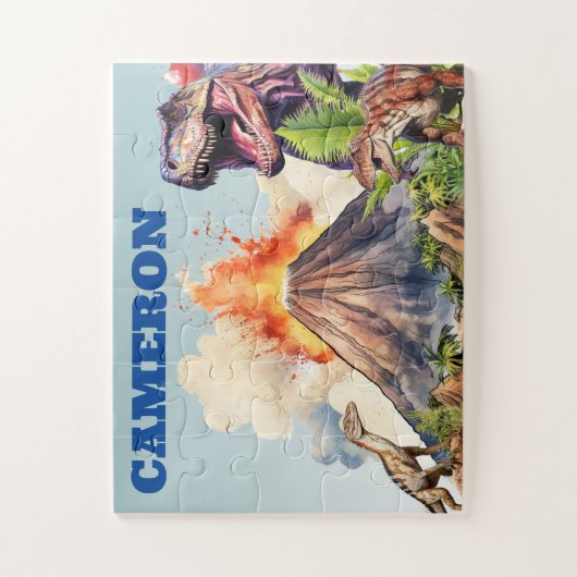 現実的な恐竜と火山の名前をカスタムする ジグソーパズル (縦)