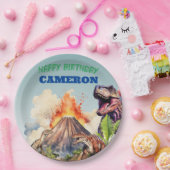 現実的な恐竜と火山の名前をカスタムする ペーパープレート (パーティー)