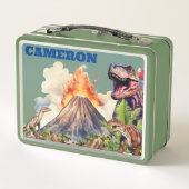 現実的な恐竜と火山の名前をカスタムする メタルランチボックス (裏面)