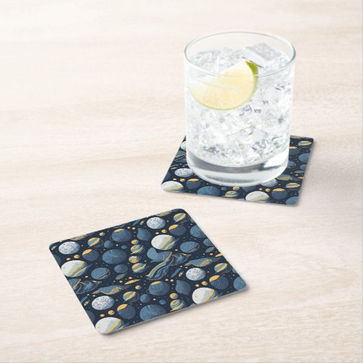 現実的な惑星イラストレーションパターン スクエアペーパーコースター (インサイチュ)