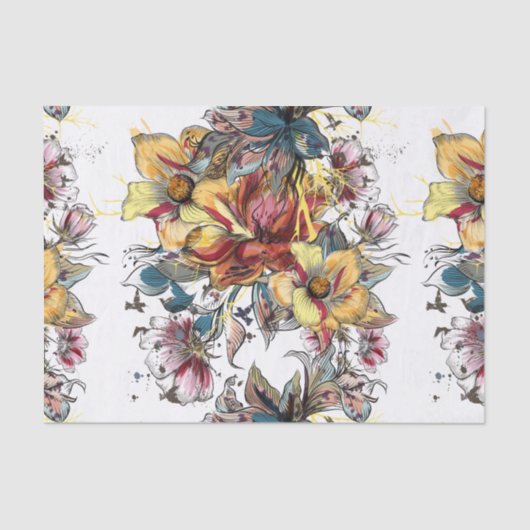 現実的な描かれた花花束パターン 薄葉紙 (正面)