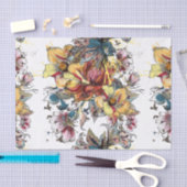 現実的な描かれた花花束パターン 薄葉紙 (クラフト)