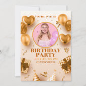 現実的な豪華なゴールデンハッピーバースデー招待 シーズンカード (正面)